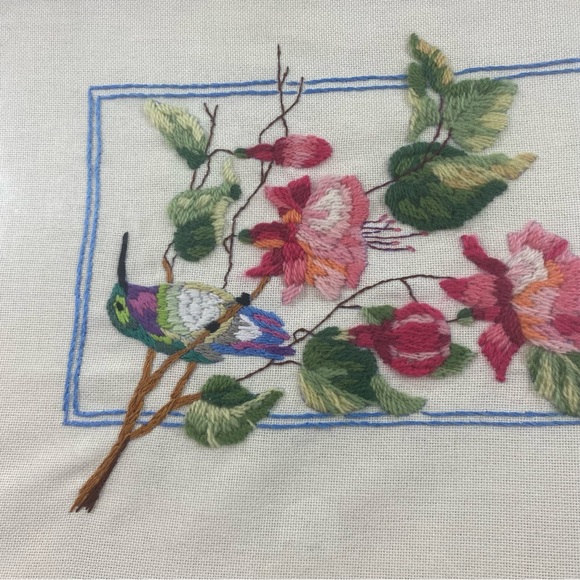 Wall Art Embroidered Hummingbird Roses Canvas 10x20 wall art - Picture 3 of 9